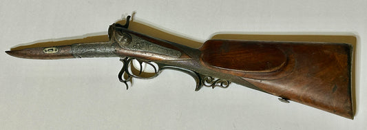 ANTIQUE DOUBLE BARREL SHOTGUN RECEIVER WITH FANCY ANIMAL ENGRAVINGS