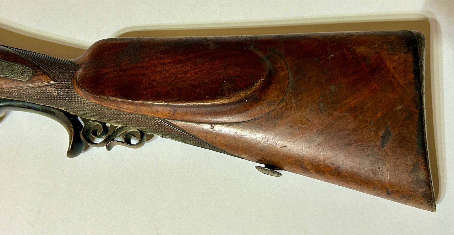 ANTIQUE DOUBLE BARREL SHOTGUN RECEIVER WITH FANCY ANIMAL ENGRAVINGS