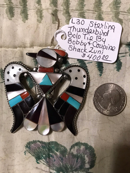 Native American Zuni Sterling Thunderbird Bolo Tie By Bobby & Corraine Shack