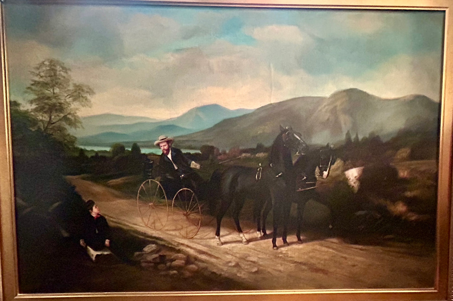 LARGE PAINTING OF HORSE DRAWN BUGGY