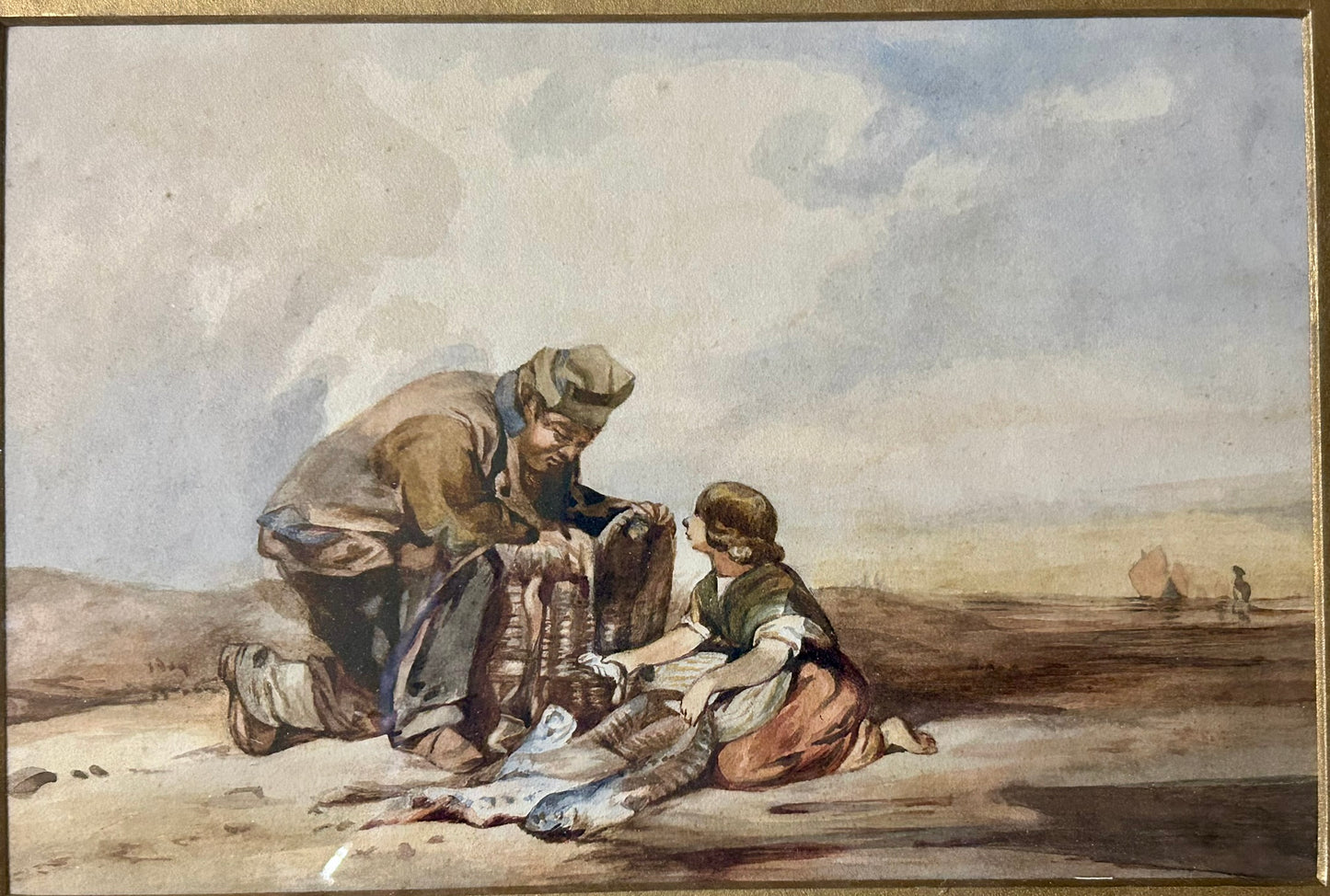 EDUARD HILDEBRANDT 1818-1868 DATED 1854 PAINTING TITLED "ON THE SEASHORE"