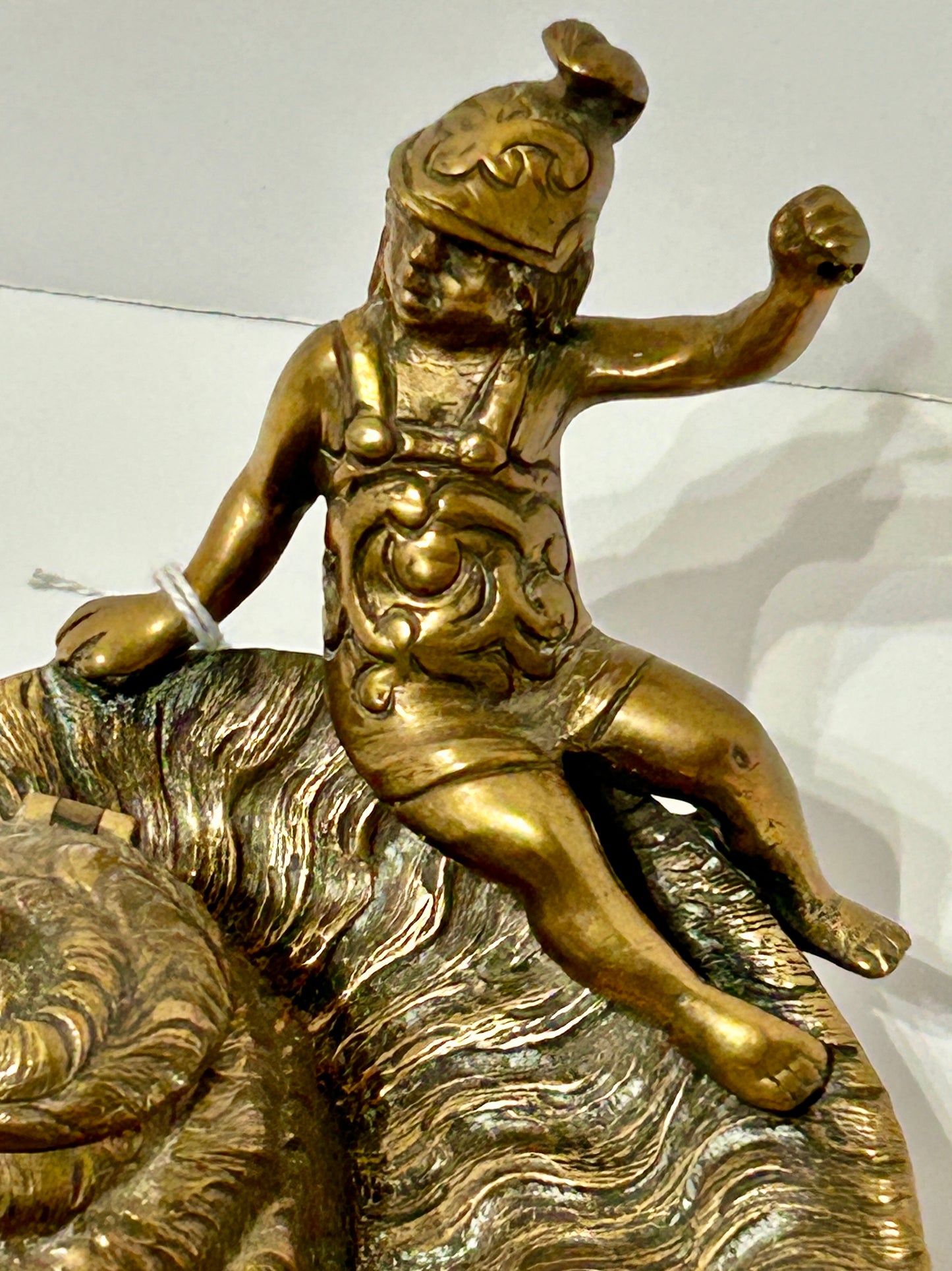 ANTIQUE INKWELL WITH BRONZE SNAIL AND BOY