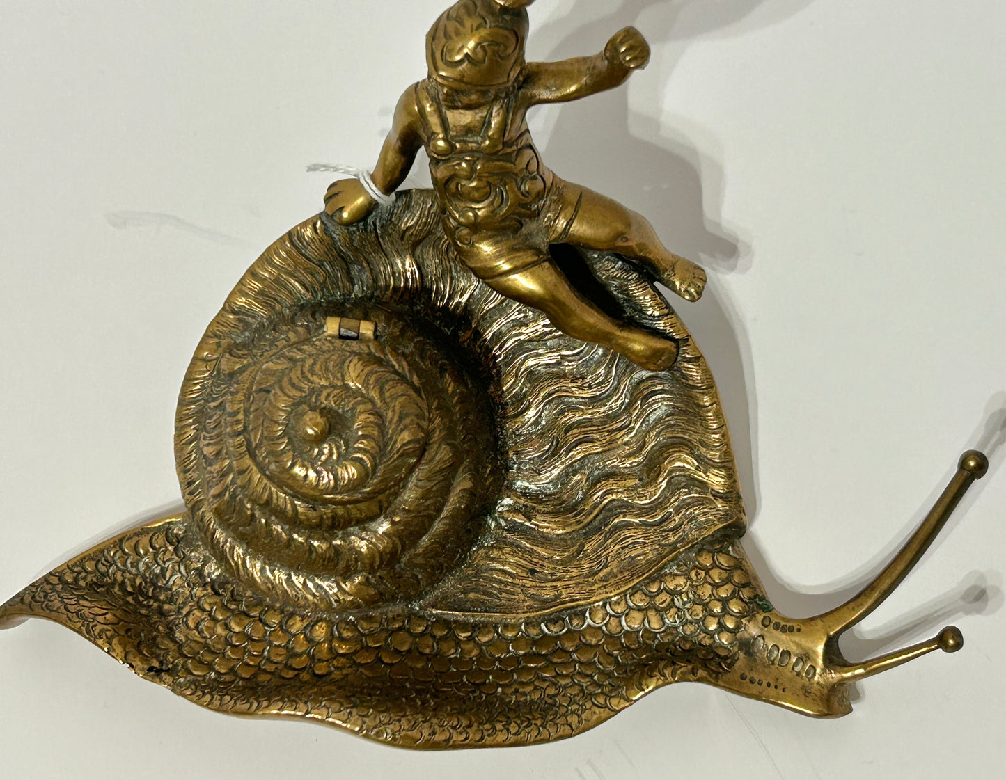ANTIQUE INKWELL WITH BRONZE SNAIL AND BOY
