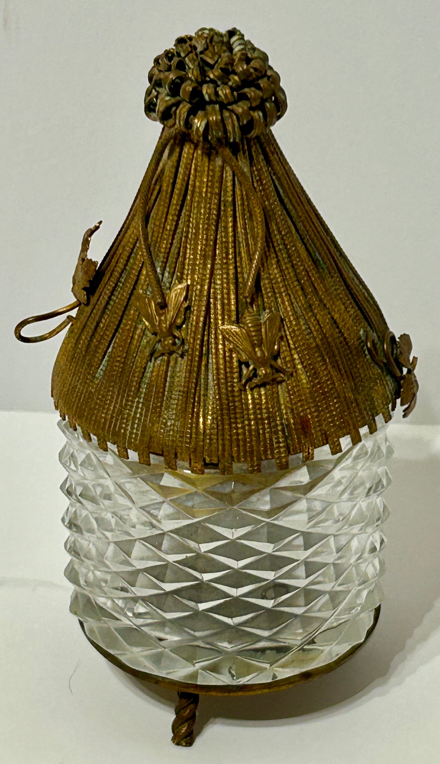 CIGARETTE LIGHTER BY EVANS SHAPED LIKE CRYSTAL & BRASS BEEHIVE