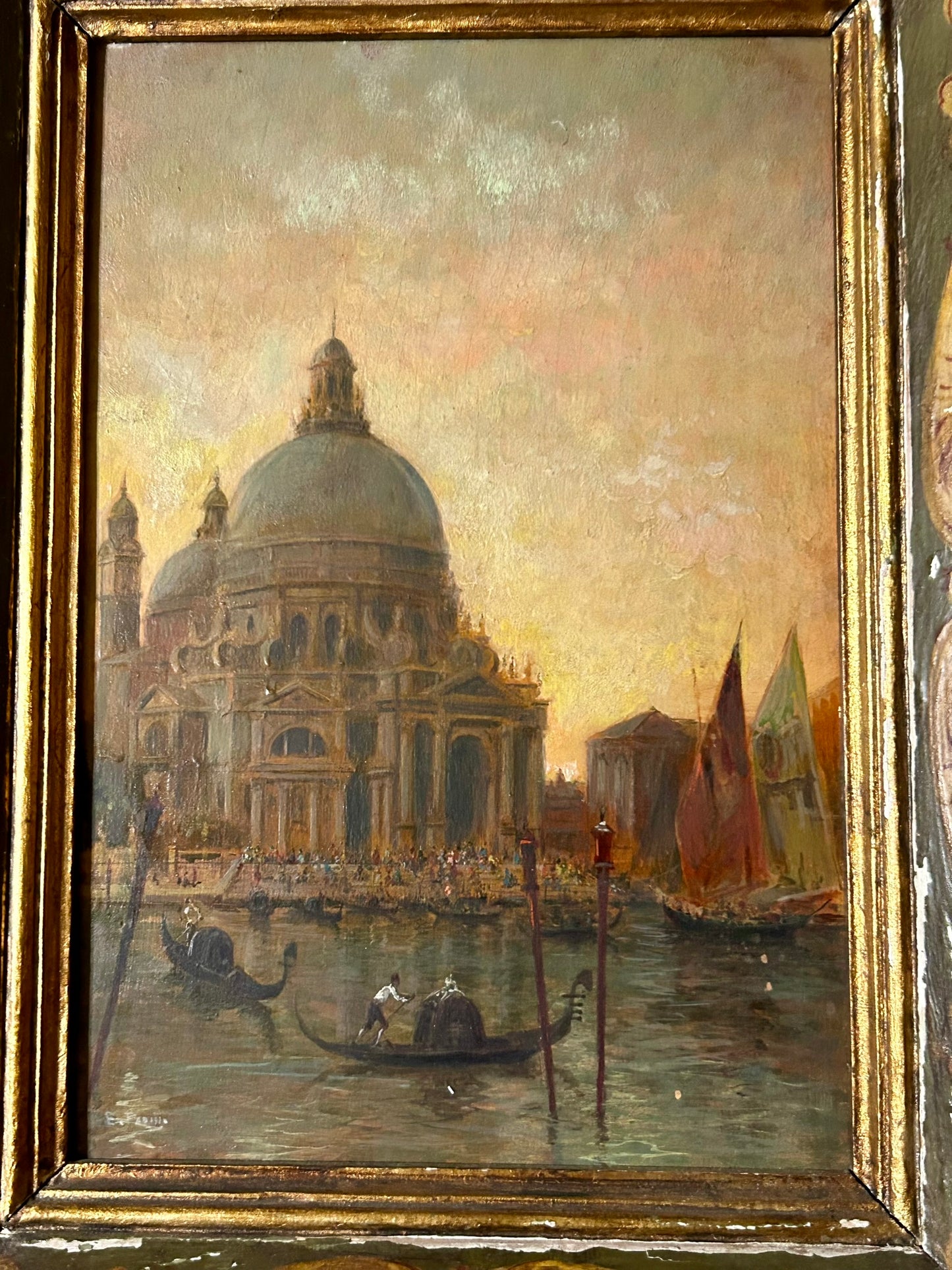 ITALIAN CANAL PAINTINGS BY EMILLIO PAPINI 1870-1950 IN GREAT FRAMES