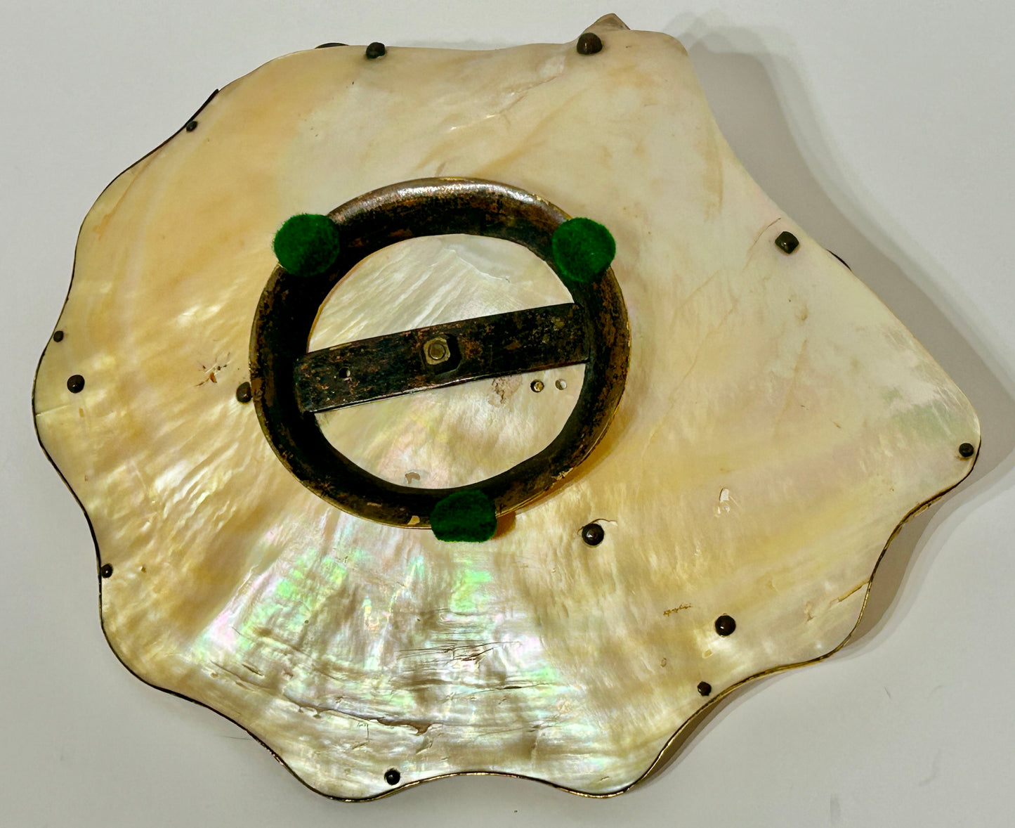 INKWELL WITH MOTHER OF PEARL AND BRONZE TRAY AND DERBY PORCELAIN INKWELL