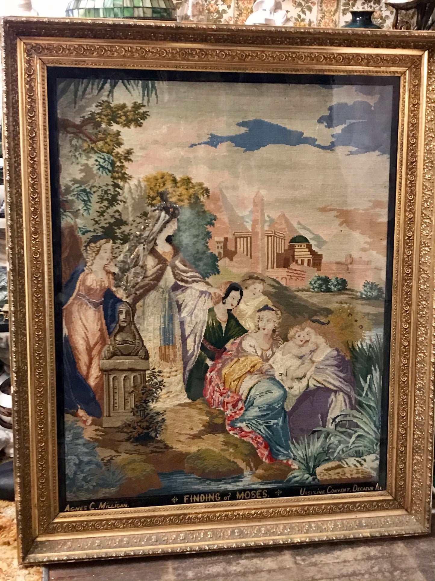 ANTIQUE NEEDLEPOINT FROM URSULINE CONVENT, DECATUR, ILLINOIS