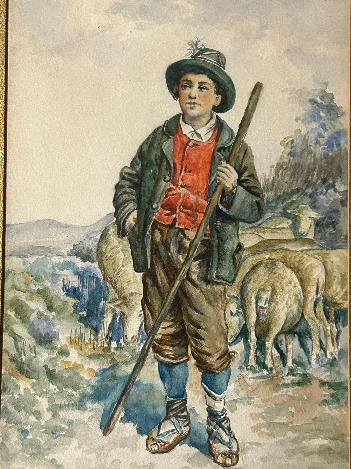 ITALIAN PAINTING OF YOUNG SHEEP HANDLER BY EDOUARDO VITALI