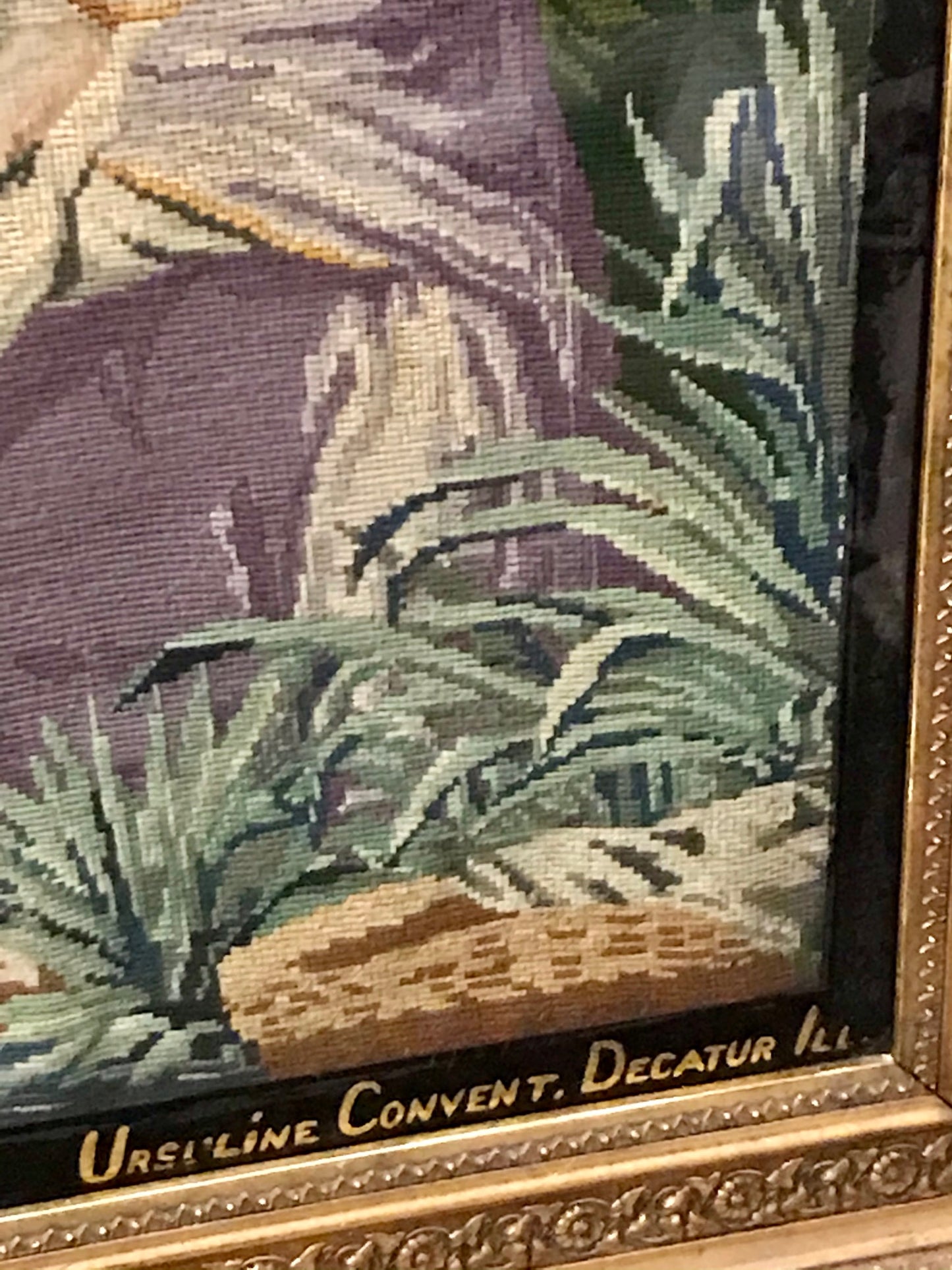 ANTIQUE NEEDLEPOINT FROM URSULINE CONVENT, DECATUR, ILLINOIS