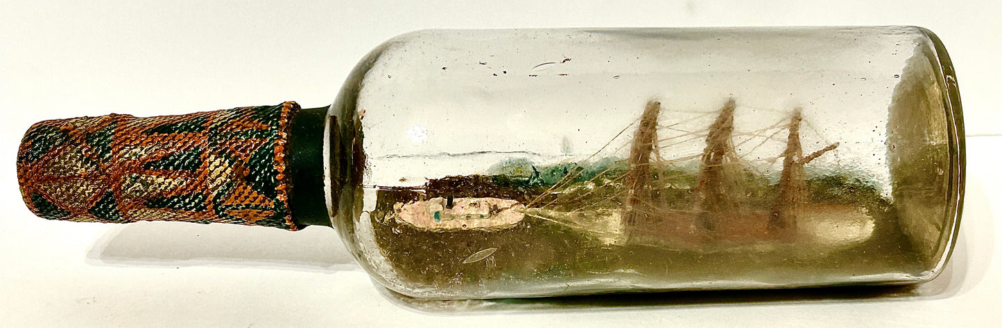 SHIP IN BOTTLE FOLK ART CARVING