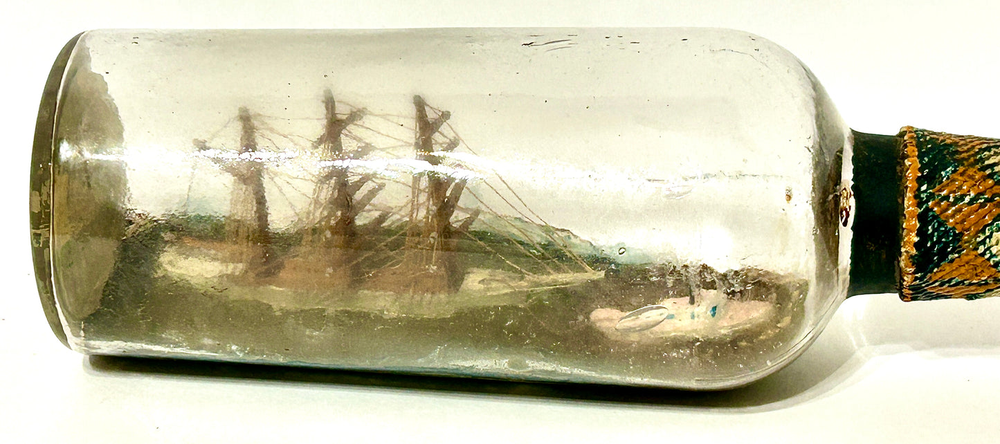 SHIP IN BOTTLE FOLK ART CARVING