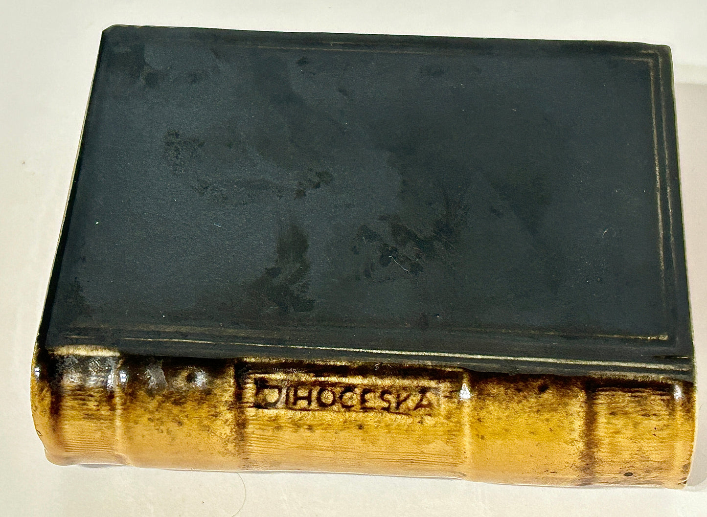 ANTIQUE POTTERY BOOK SHAPE FLASK