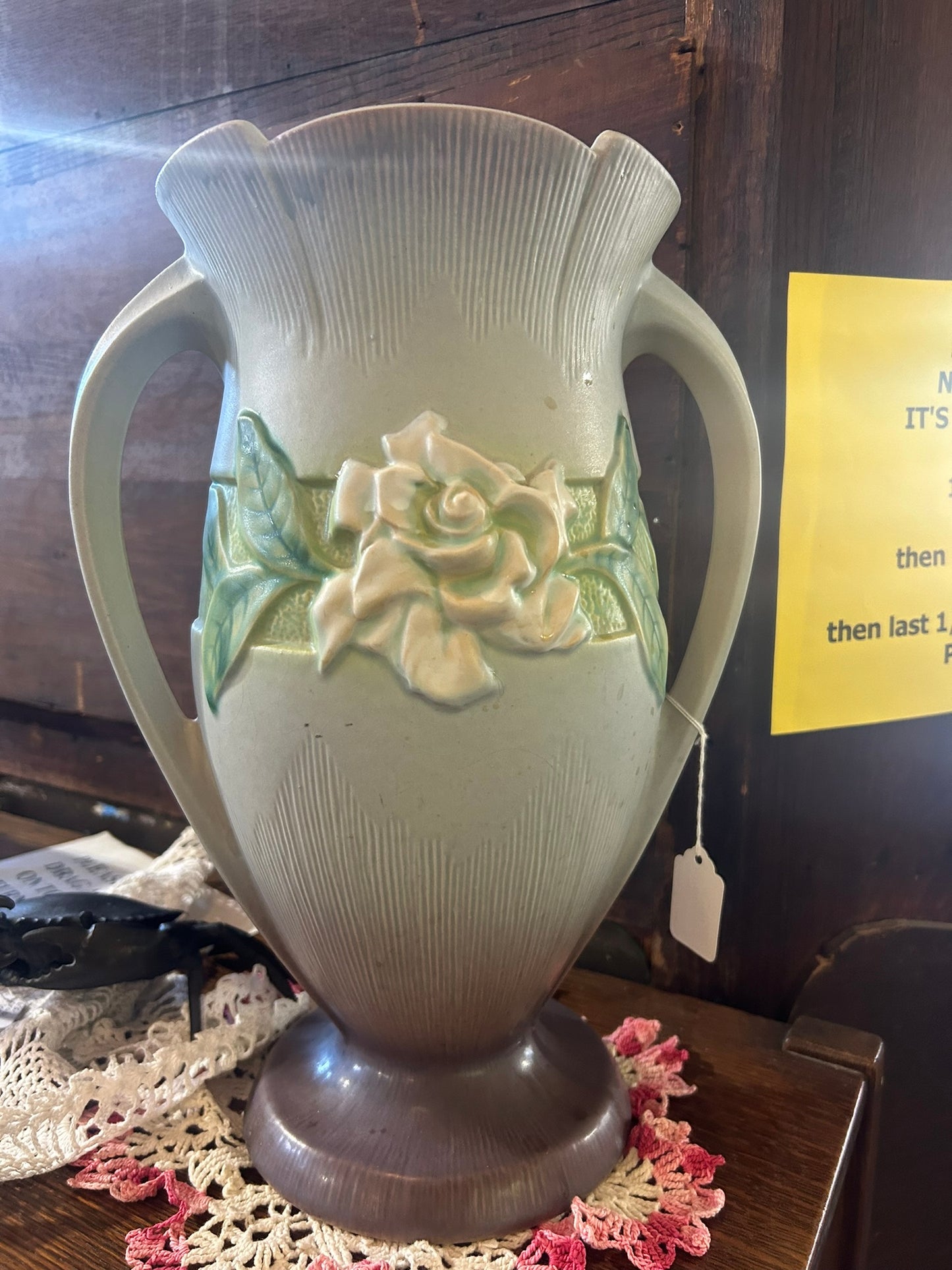 ROSEVILLE GREY GARDENIA HANDLED VASE