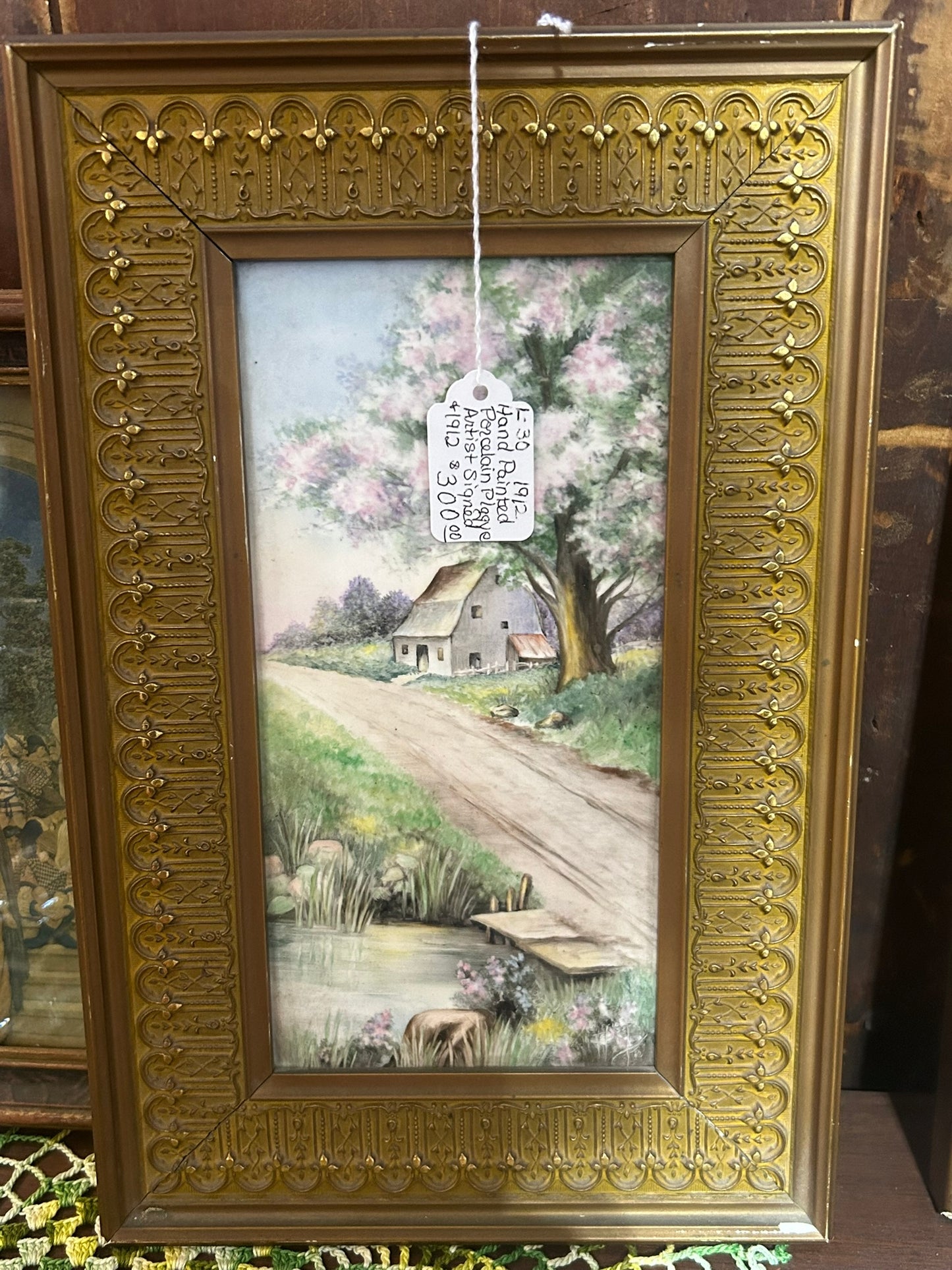 PORCELAIN PLAQUE 1912 HAND PAINTED SCENIC
