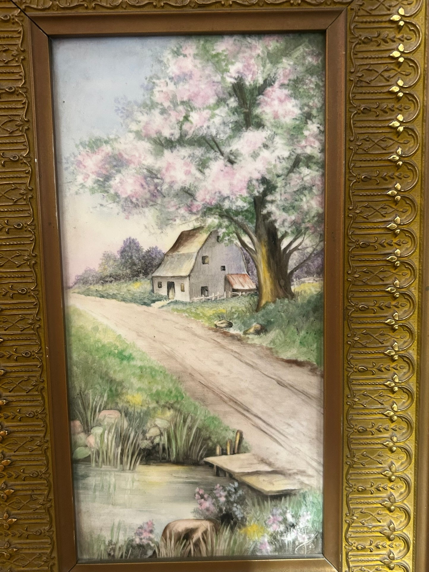 PORCELAIN PLAQUE 1912 HAND PAINTED SCENIC