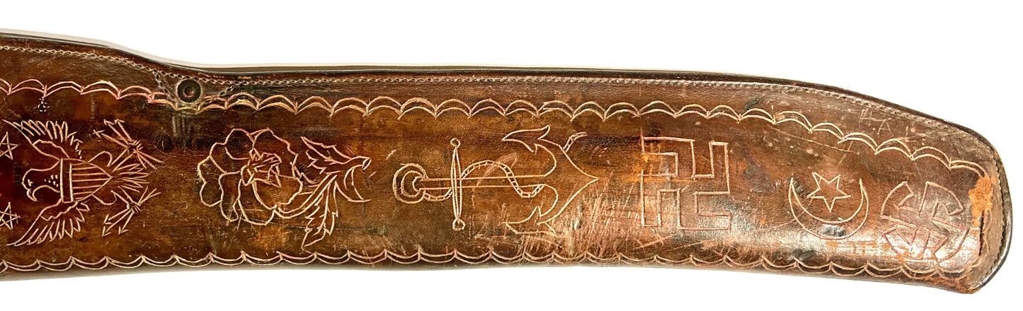 ANTIQUE DECORATED RIFLE LEATHER SCABBARD