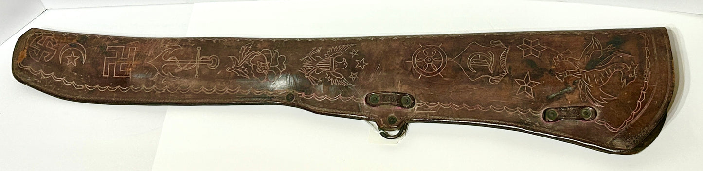 ANTIQUE DECORATED RIFLE LEATHER SCABBARD