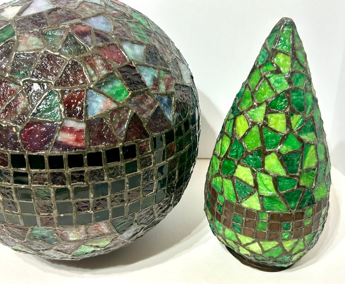 PHILLIP SEMMER GEOMETRIC SHAPE LEADED GLASS CEILING LAMP SHADES CIRCA EARLY 1900