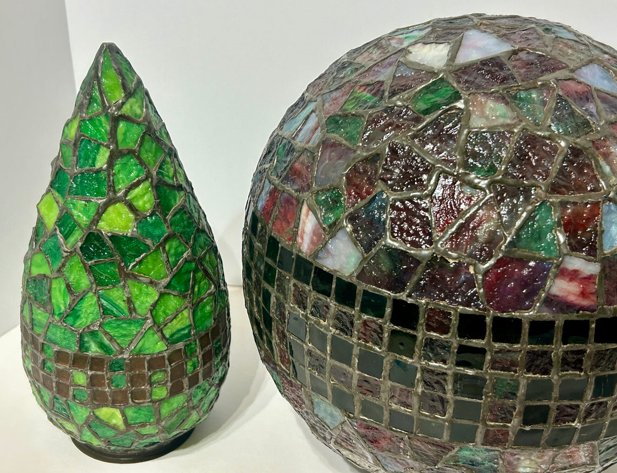PHILLIP SEMMER GEOMETRIC SHAPE LEADED GLASS CEILING LAMP SHADES CIRCA EARLY 1900