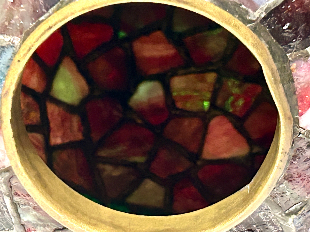 PHILLIP SEMMER GEOMETRIC SHAPE LEADED GLASS CEILING LAMP SHADES CIRCA EARLY 1900