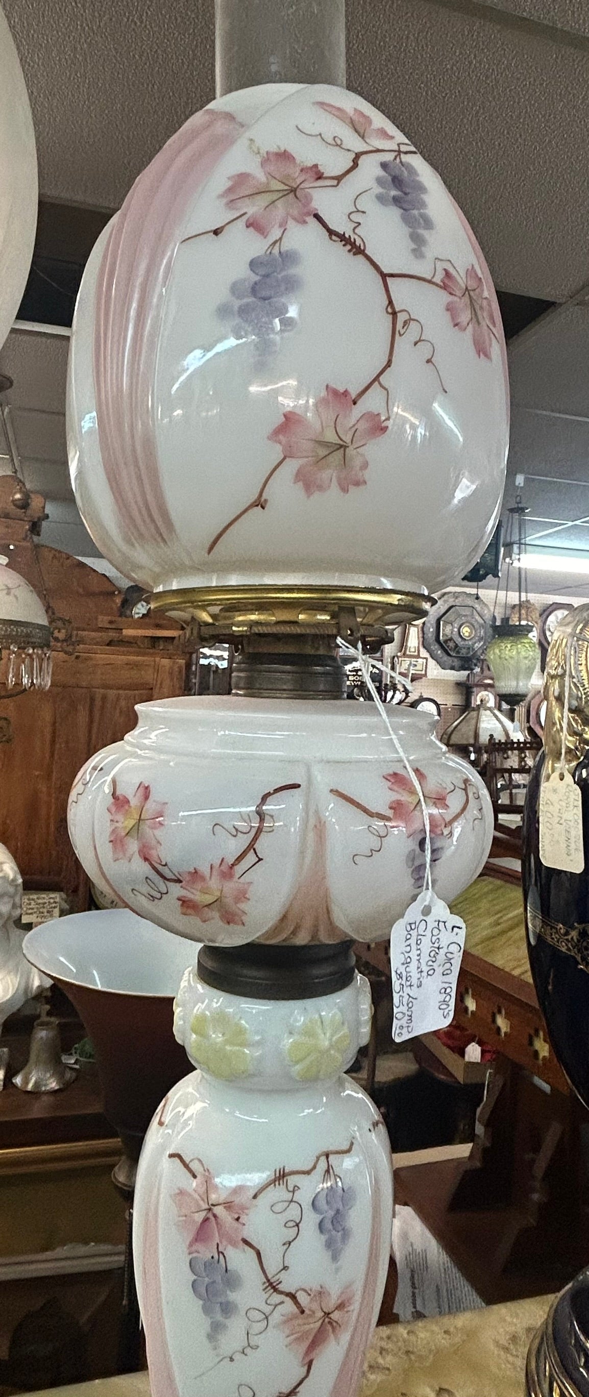 FOSTORIA CLEMATIS BANQUET LAMP FROM LATE 1800'S