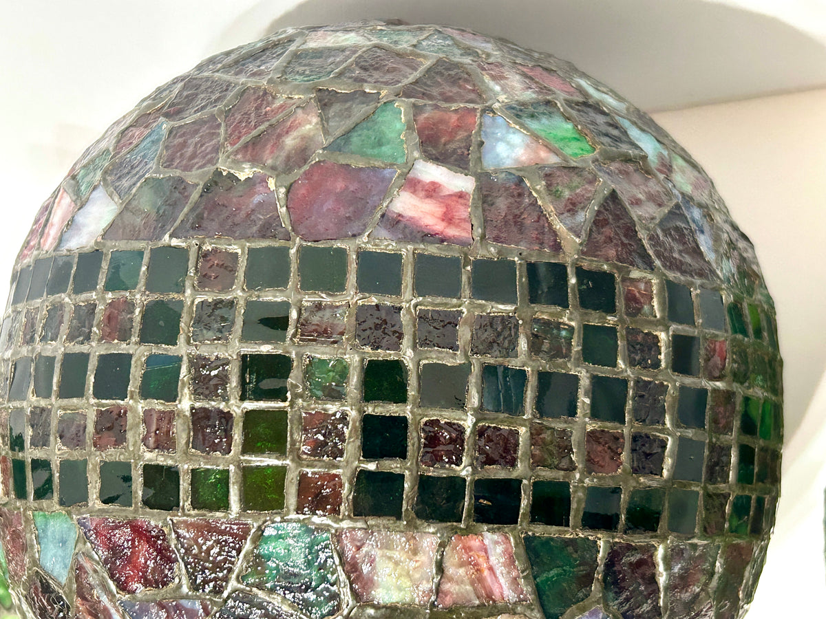 PHILLIP SEMMER GEOMETRIC SHAPE LEADED GLASS CEILING LAMP SHADES CIRCA EARLY 1900