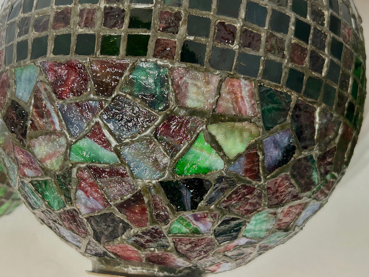 PHILLIP SEMMER GEOMETRIC SHAPE LEADED GLASS CEILING LAMP SHADES CIRCA EARLY 1900