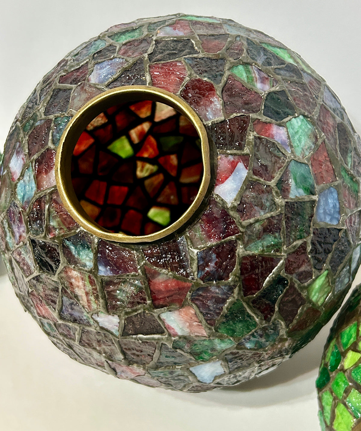 PHILLIP SEMMER GEOMETRIC SHAPE LEADED GLASS CEILING LAMP SHADES CIRCA EARLY 1900