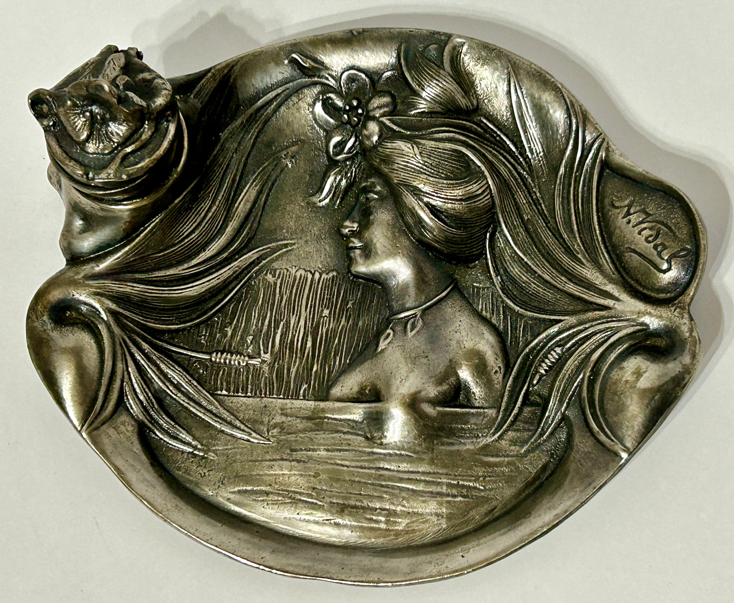 INKWELL WITH ART NOVEAU WOMAN BY NICOLAS VIDAL