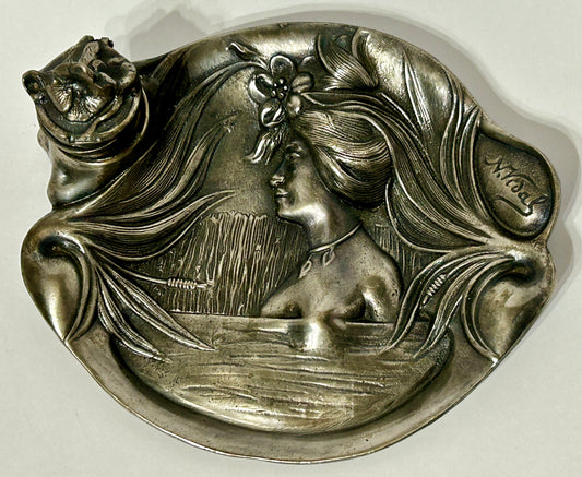 INKWELL WITH ART NOVEAU WOMAN BY NICOLAS VIDAL