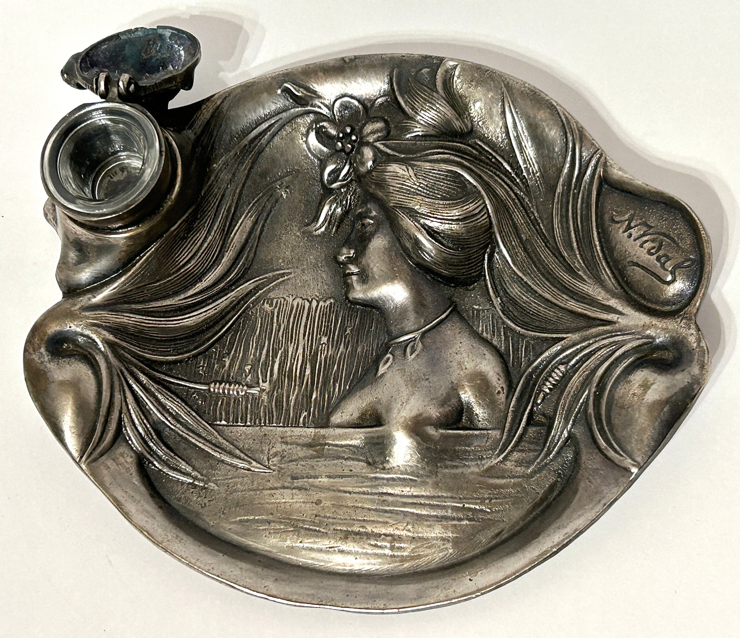 INKWELL WITH ART NOVEAU WOMAN BY NICOLAS VIDAL