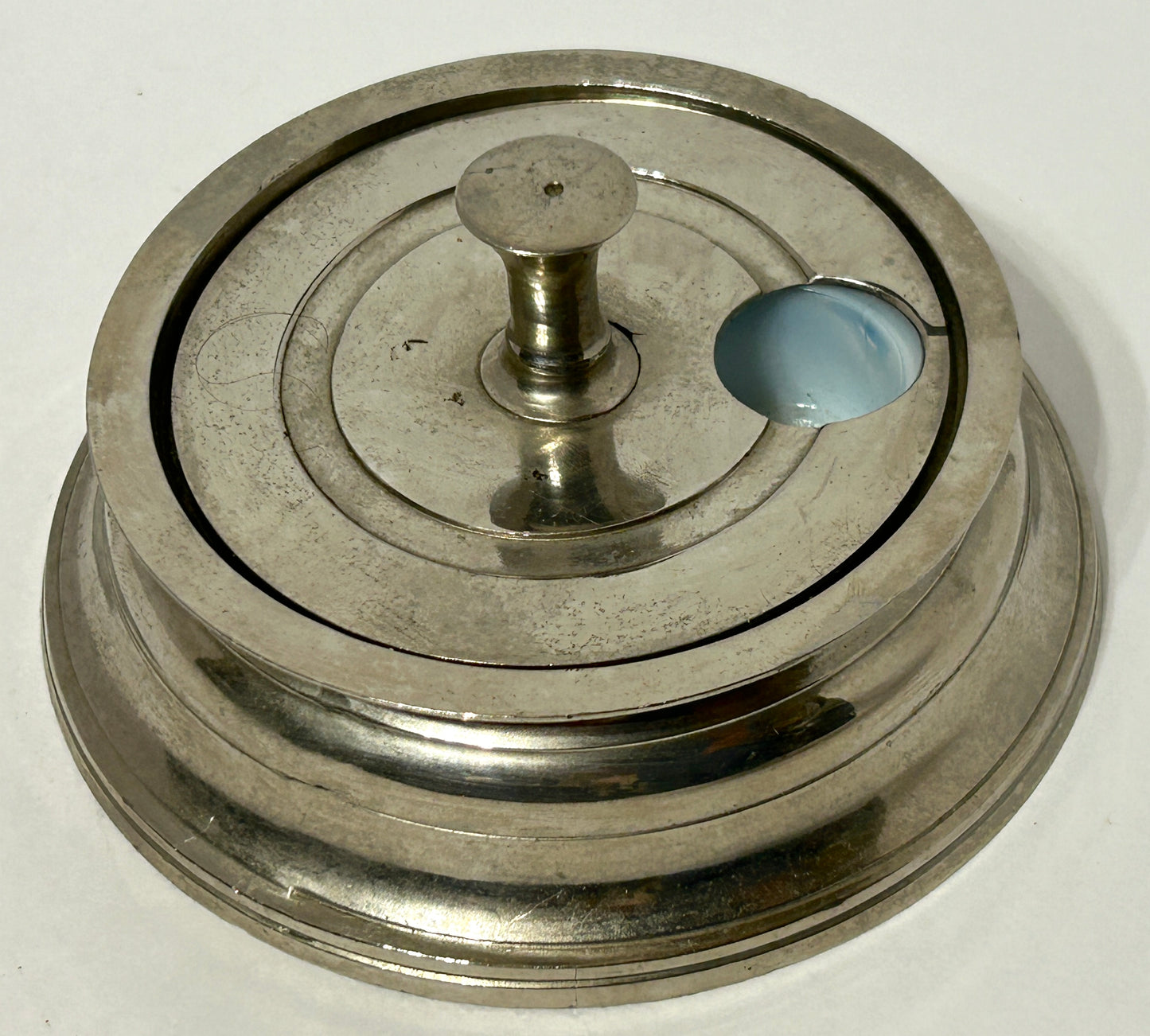 ANTIQUE INKWELL ROUND WITH TRIPLE RESERVOIR