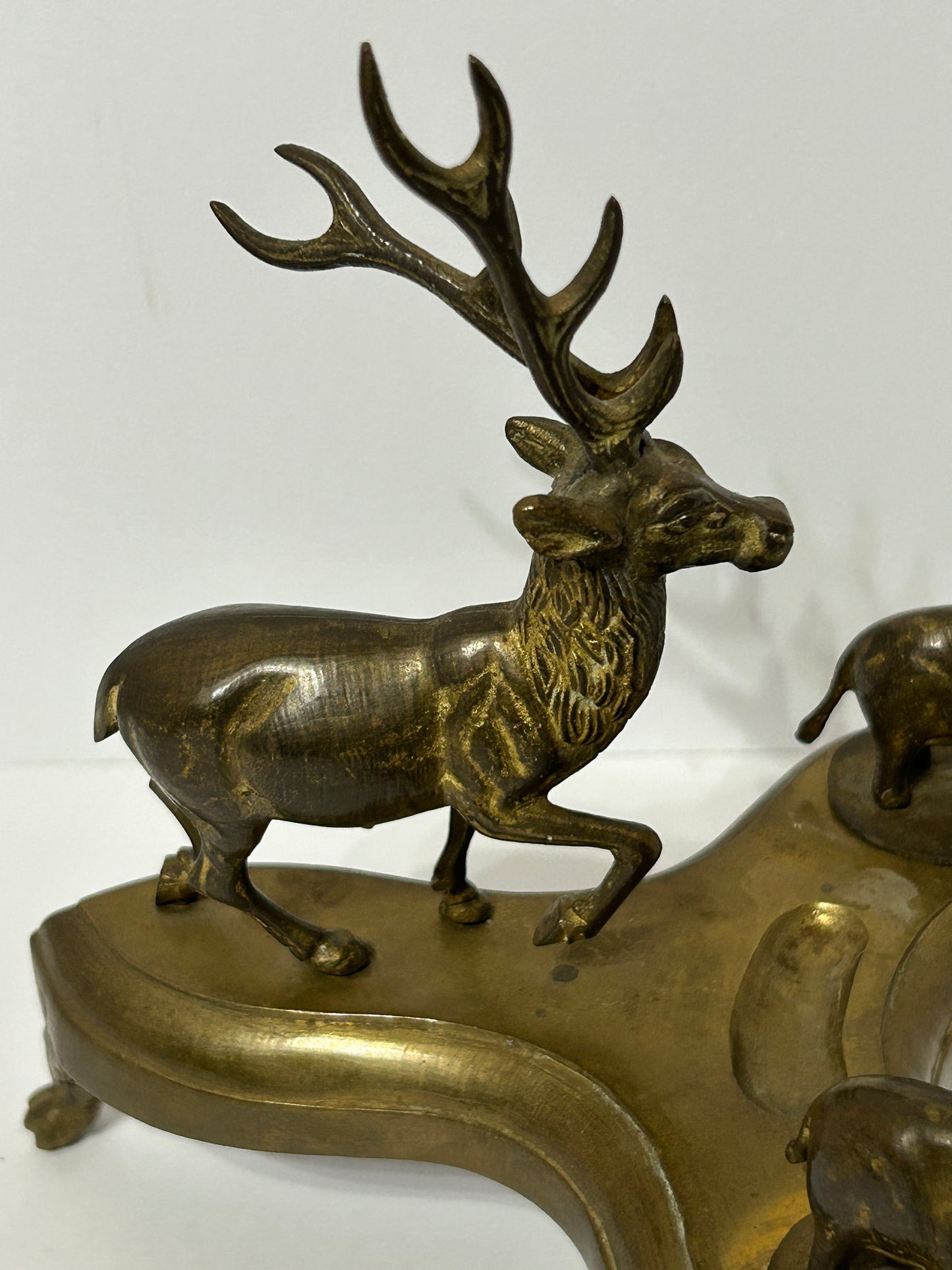 ANTIQUE INKWELL WITH STAG AND ELEPHANTS