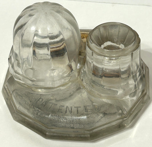 ANTIQUE GLASS INKWELL MORGAN'S PAT. 1867 TURTLE/IGLOO SHAPE