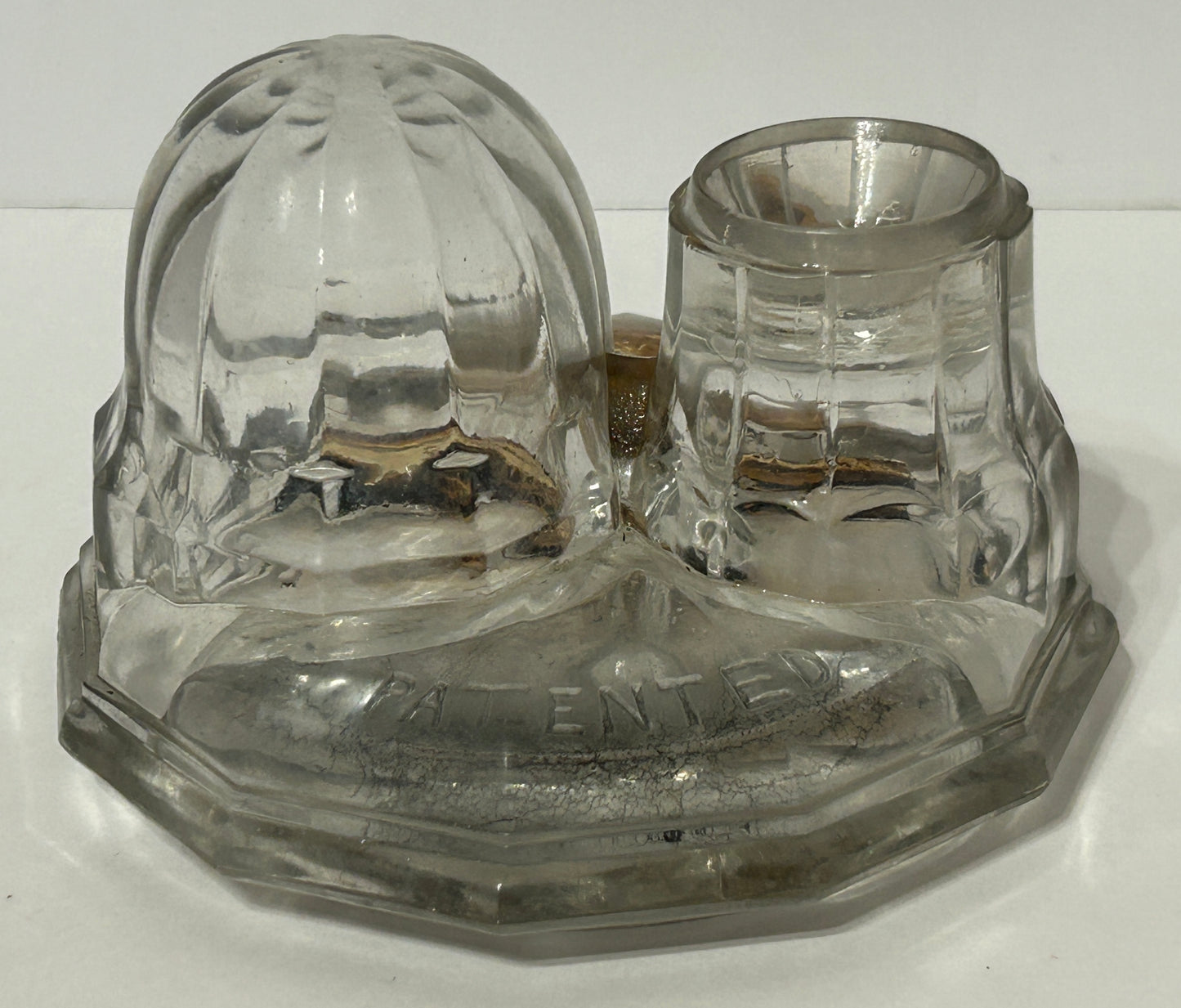ANTIQUE GLASS INKWELL MORGAN'S PAT. 1867 TURTLE/IGLOO SHAPE