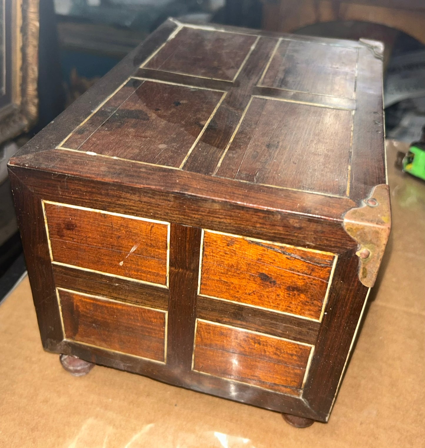 FOLK ART ANTIQUE WOOD AND SCRIMSHAW CABINET