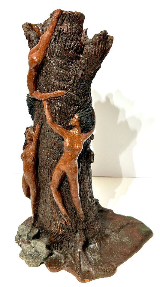 SEWER TILE POTTERY ANTIQUE HANDMADE LARGE VASE WITH DANCING NUDE WOMEN