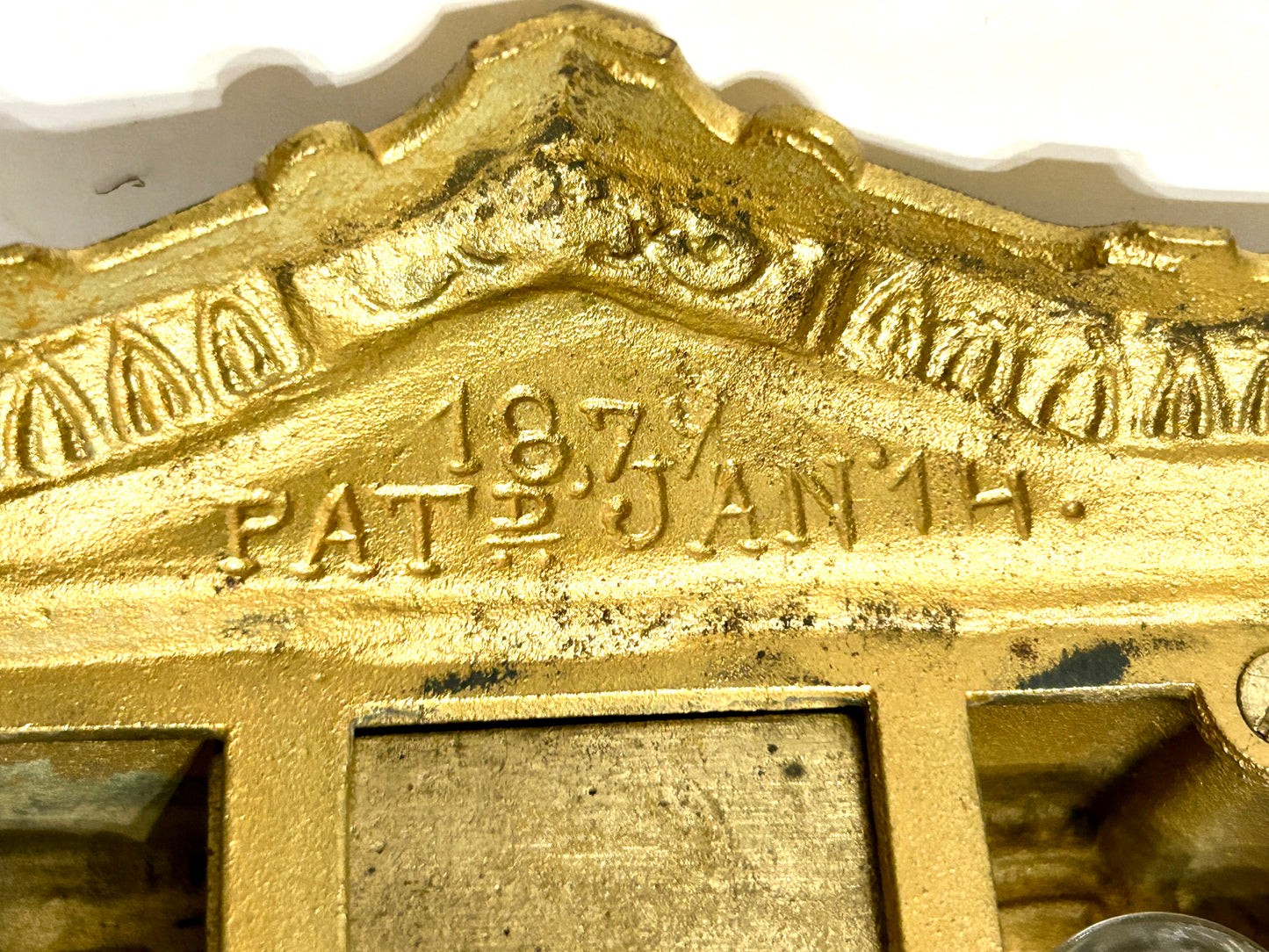 ANTIQUE BRASS LARGE DOUBLE INKWELL DATED 1874