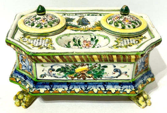 ANTIQUE ITALIAN FAIENCE INKWELL