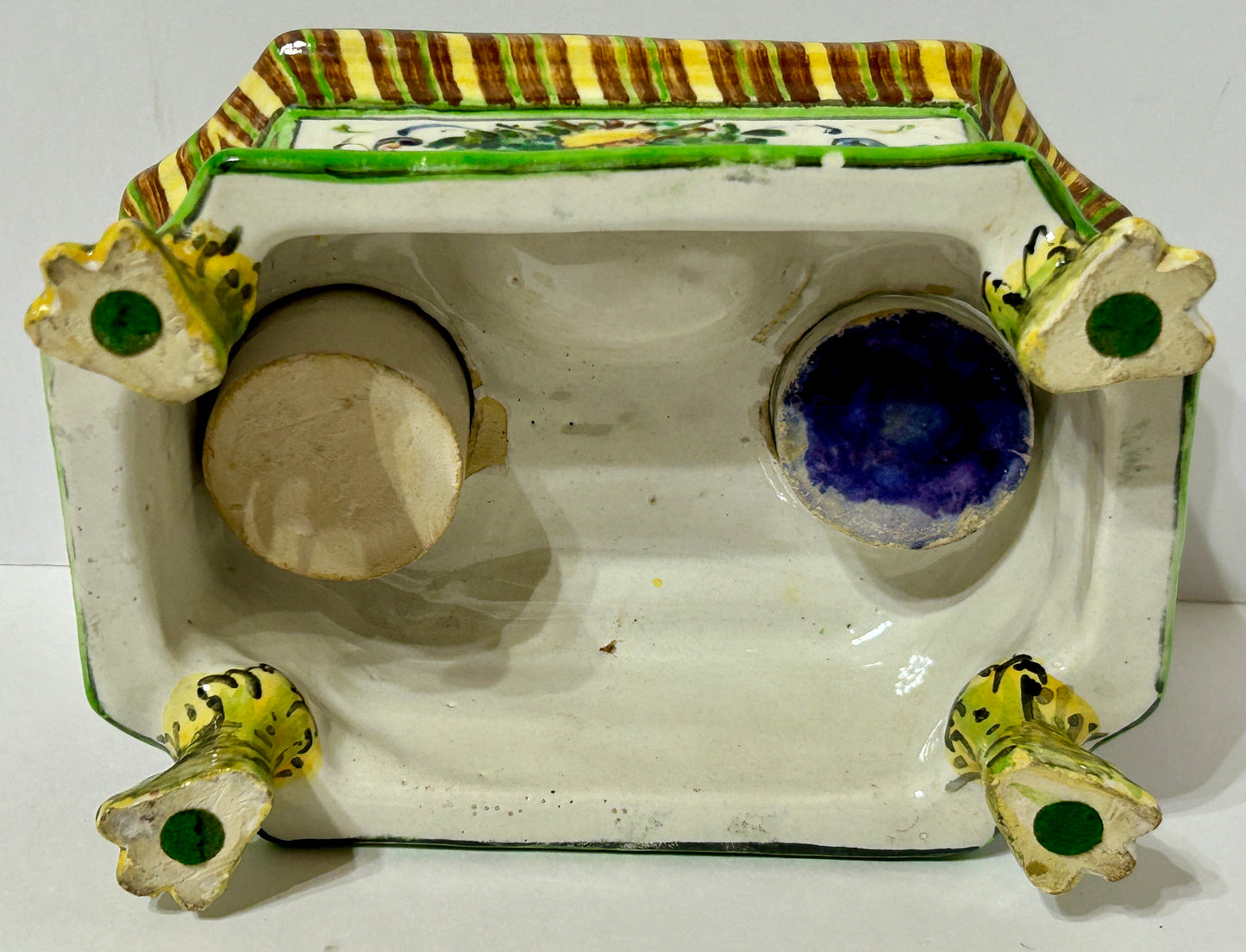 ANTIQUE ITALIAN FAIENCE INKWELL