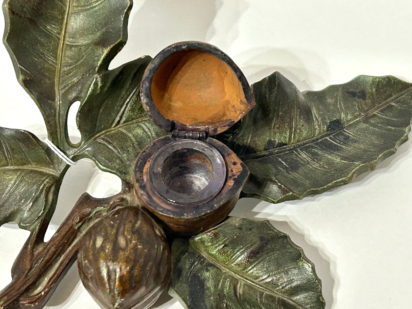 ANTIQUE FIGURAL WALNUT SHAPE INKWELL