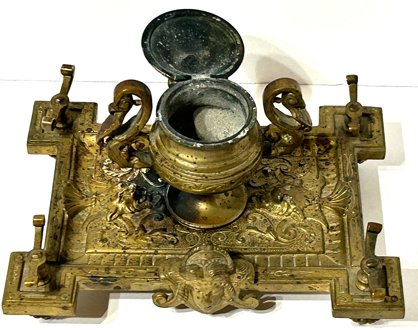 ANTIQUE INKWELL BRONZE WITH FACES