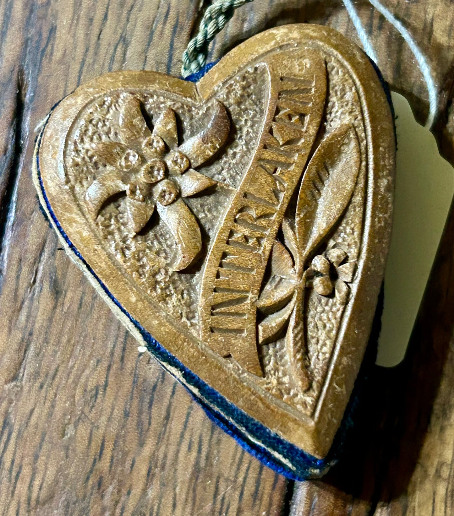PIN HOLDER OF ANTIQUE CARVED WOOD HEART SHAPE