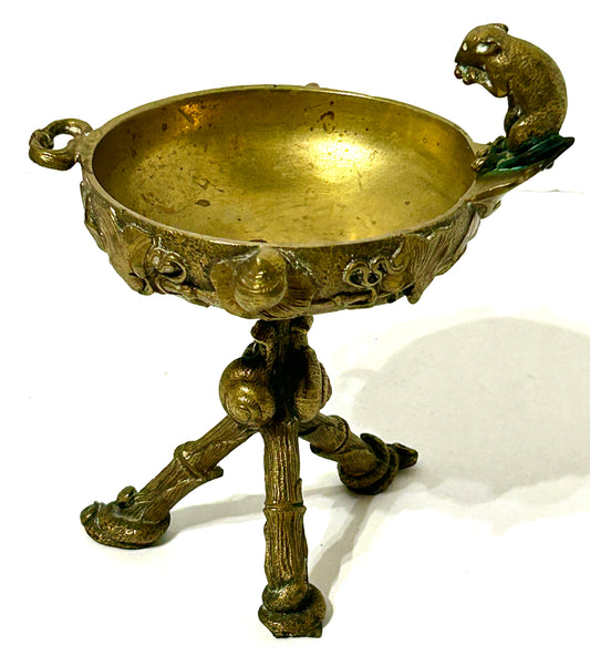 ANTIQUE BRONZE FIGURAL BOWL ON STAND