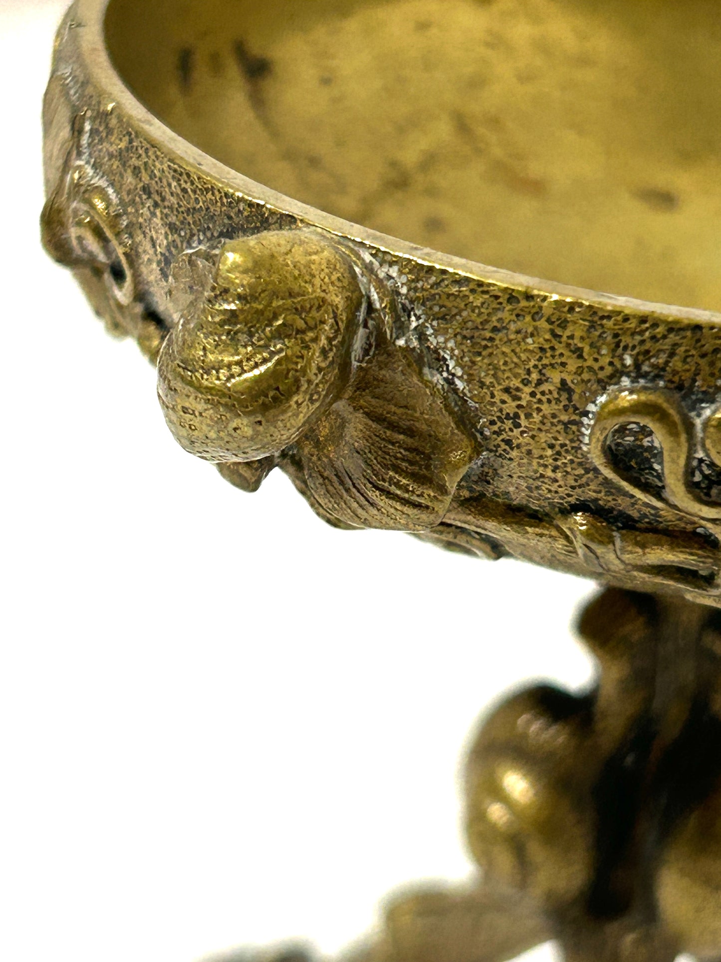 ANTIQUE BRONZE FIGURAL BOWL ON STAND
