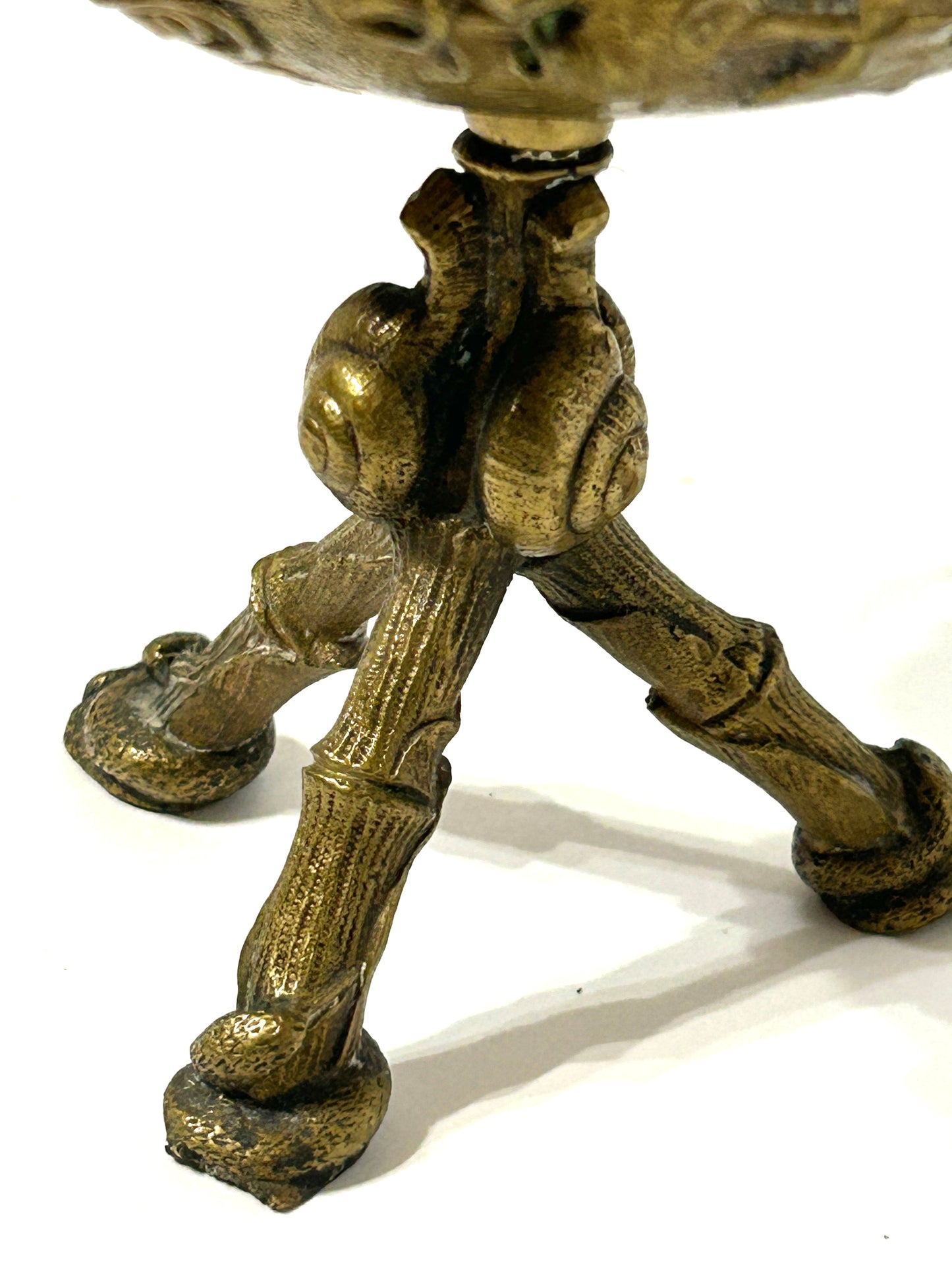 ANTIQUE BRONZE FIGURAL BOWL ON STAND