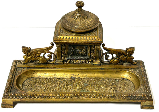 ANTIQUE BRONZE INWELL WITH FIGURES