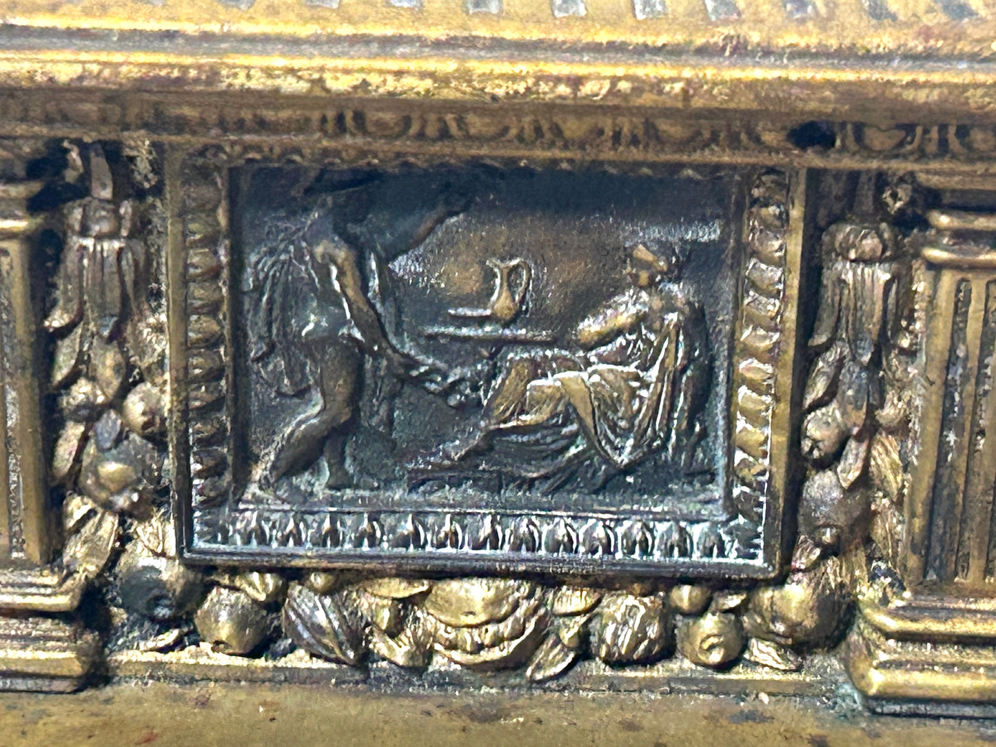 ANTIQUE BRONZE INWELL WITH FIGURES