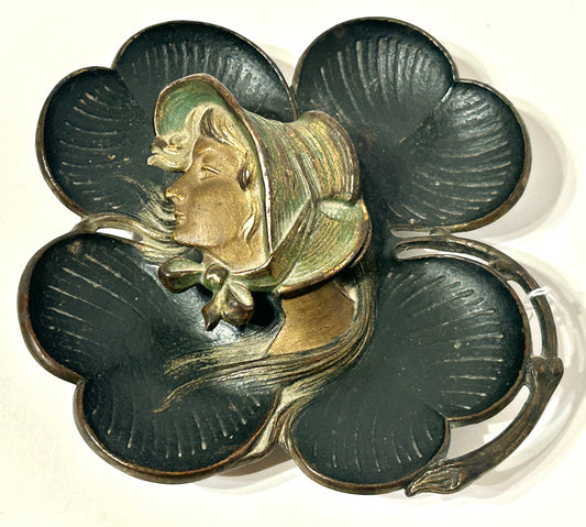 ANTIQUE INKWELL CLOVER DESIGN WITH GIRLS HEAD