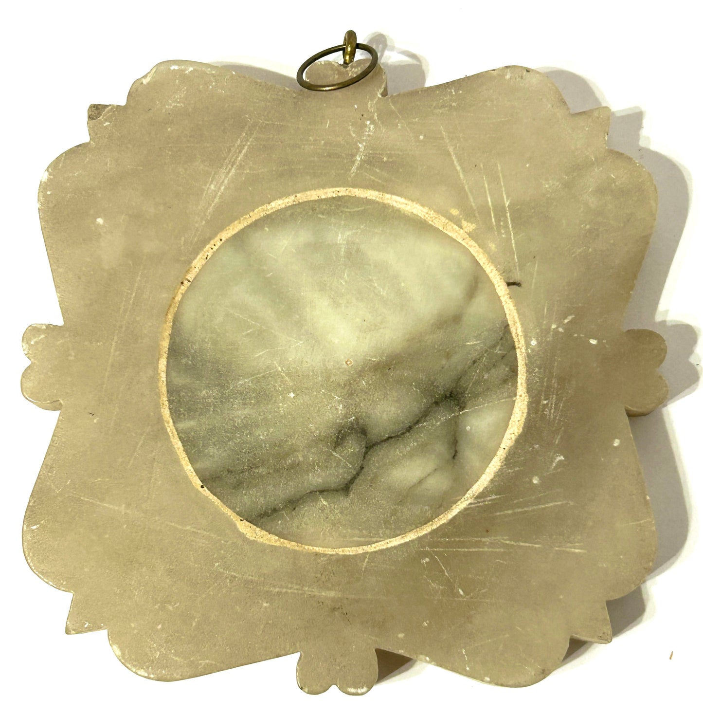 ANTIQUE CARVED MARBLE ALABASTER PLAQUE OF PERSON PROFILE